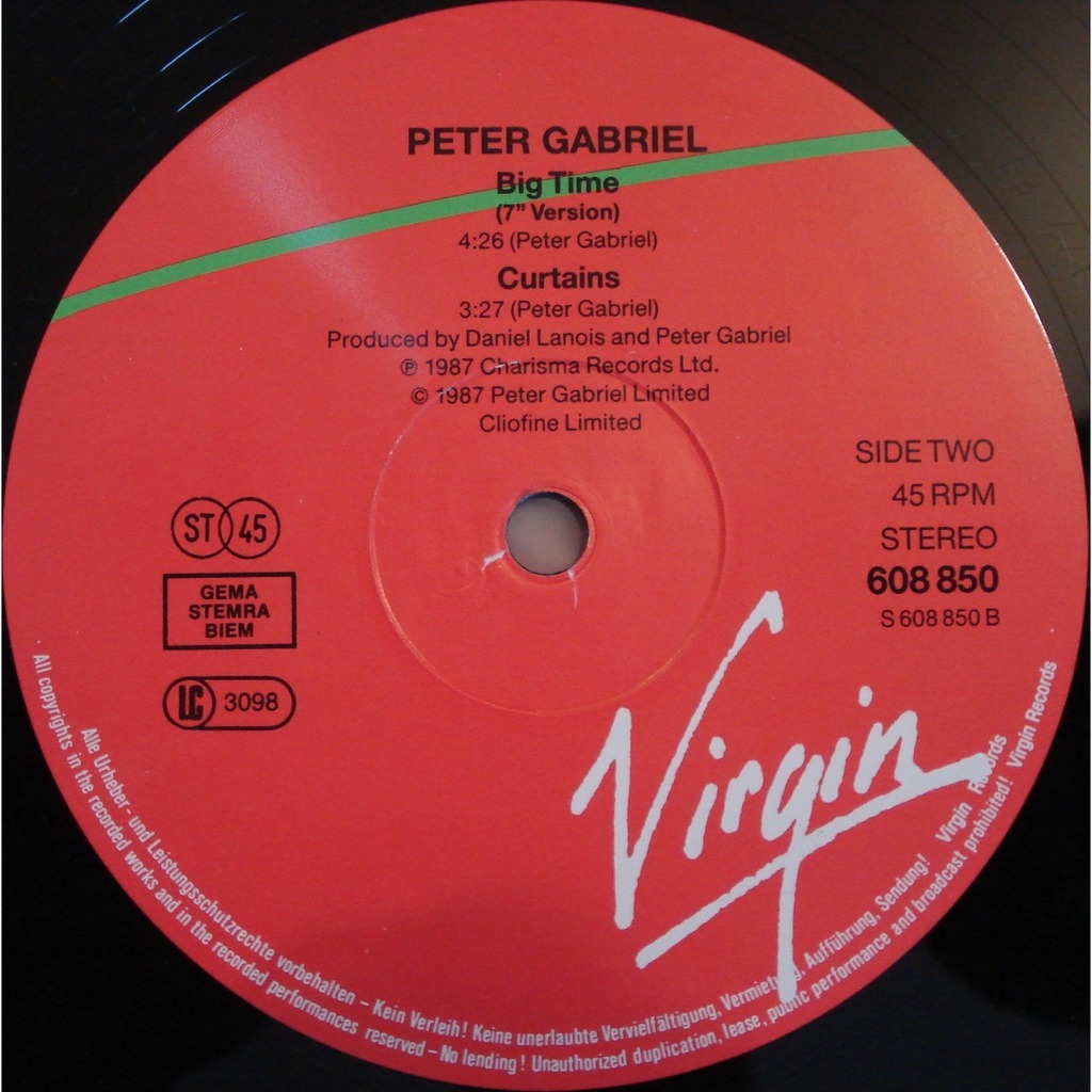 PETER GABRIEL big time, 12 INCH 45 RPM for sale on CDandLP.com