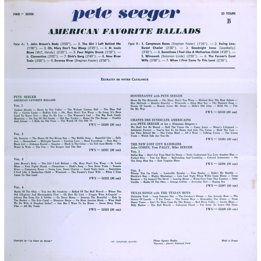 AMERICAN FAVORITE BALLADS 3 de PETE SEEGER, 33T 180220 gr chez grigo