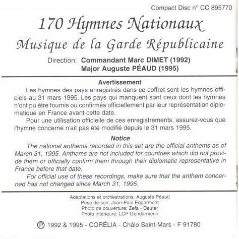 Hymnes Nationaux De Musique De La Garde R Publicaine Cd X Chez