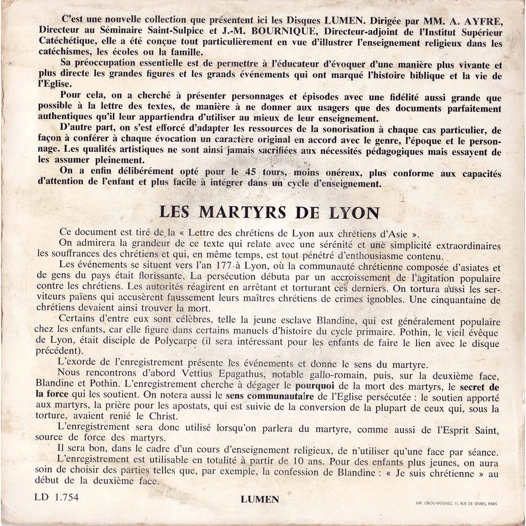 Les martyrs de lyon , geste et hommes de dieu , sang des martyrs von