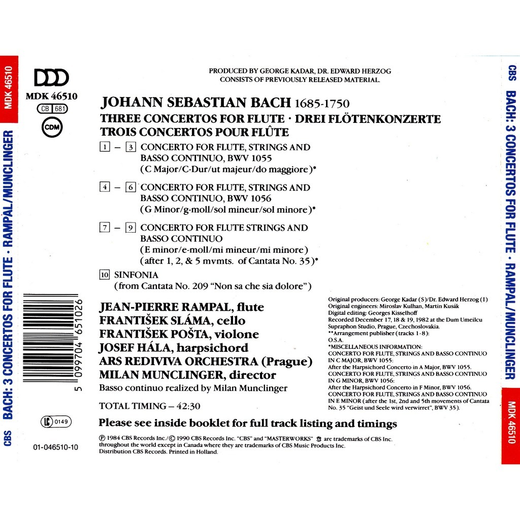 Bach three concertos for flute drei flötenkonzerte trois concertos
