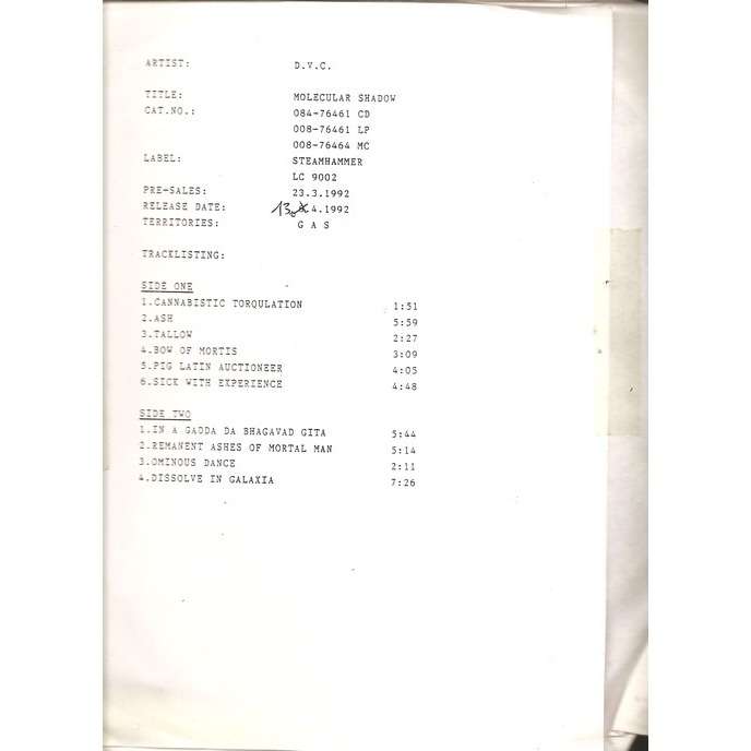  D.V.C.  -  molecular shadow test pressing 