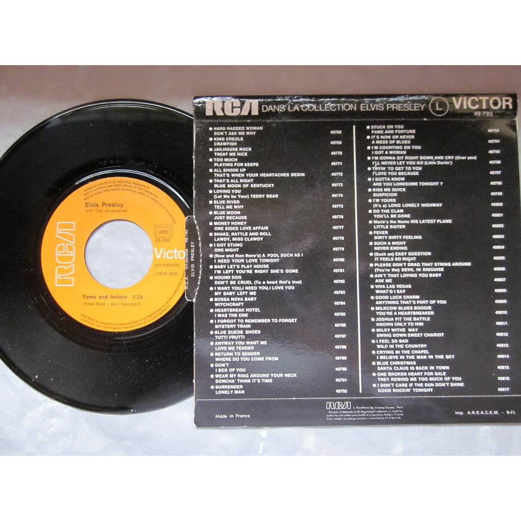 Stuck on you / fame & fortune de Elvis Presley, SP chez gaby1947 Ref