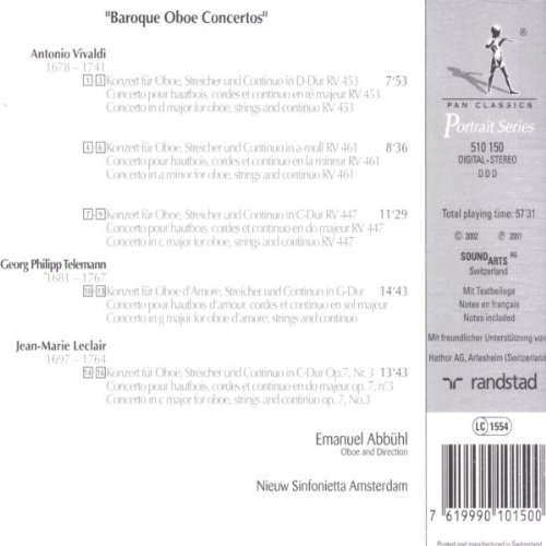 Baroque oboe concertos de Vivaldi / Telemann / Leclair, CD chez
