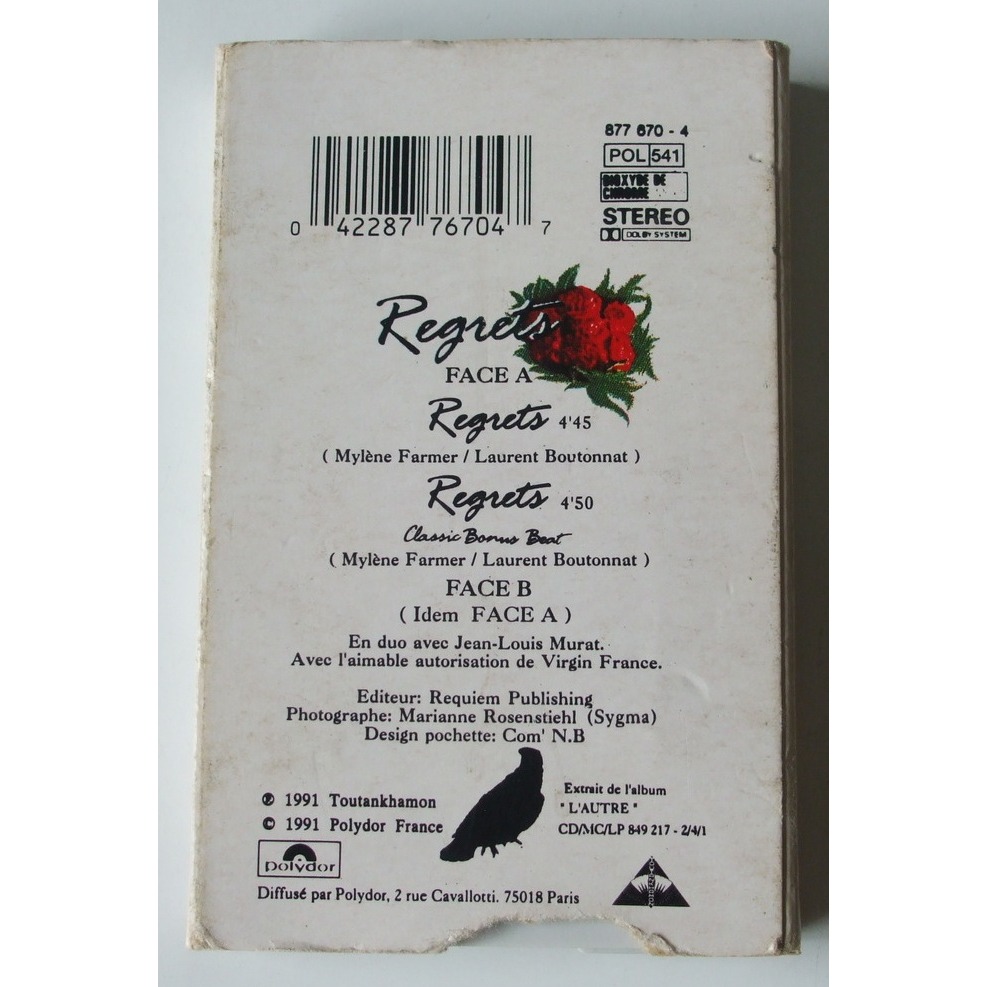 Regrets de Mylène Farmer, K7 chez dom88 - Ref:116176054
