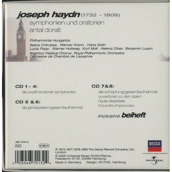 Haydn, Joseph Symphonies, Oratorio, Overtures / Antal Doráti, Philharmonia Hungarica