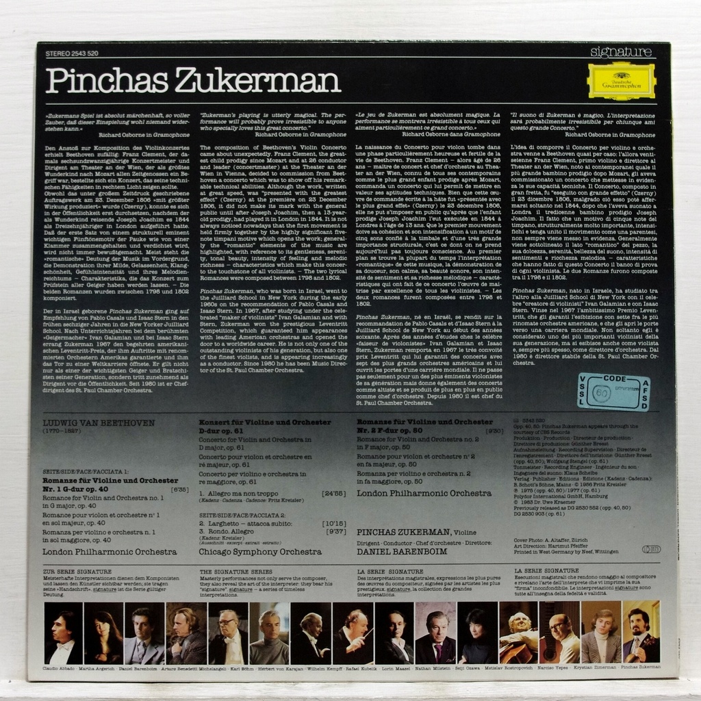Beethoven violin concerto / violin romances by Pinchas Zukerman, LP with elyseeclassic Ref