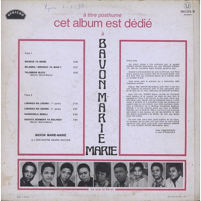  Bavon Marie Marie (l'intrépide)  -  et l'orchestre negro-succès 