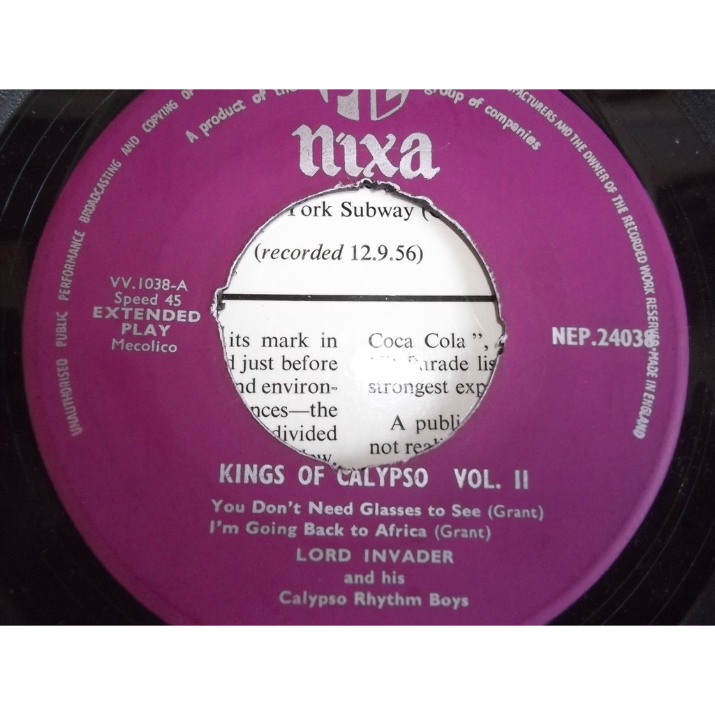 Kings of calypso vol 2 de Lord Invader And His Calypso Boys, EP chez