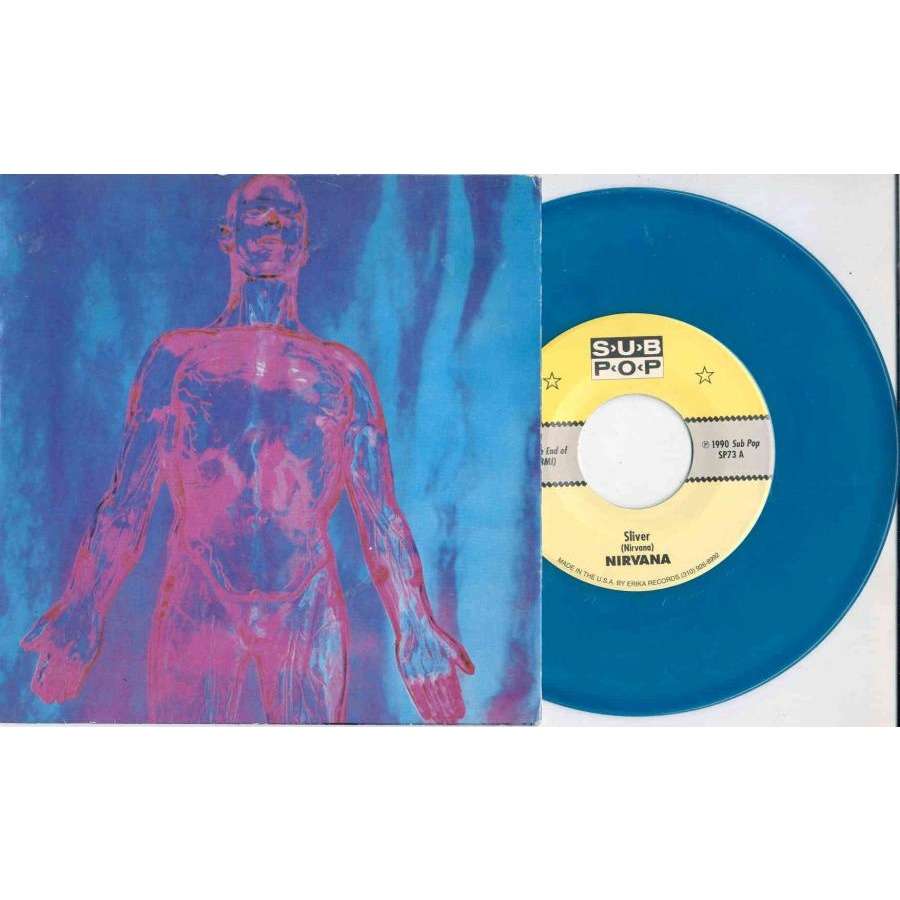 Nirvana Sliver (USA 1990 Ltd 'Erika' 2-trk 7single BLU vinyl deluxe ps)