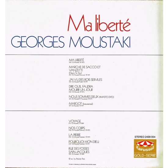 Ma liberté de Moustaki, 33T chez allaboutvinylplus Ref3029158402