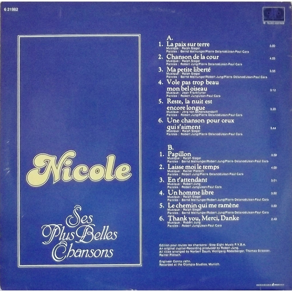 Ses plus belles chansons la paix sur terre de Nicole, 33T chez
