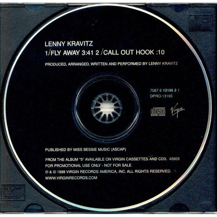 Lenny Kravitz Fly Away (USA 1998 Ltd 2-trk promo CD back insert ps)