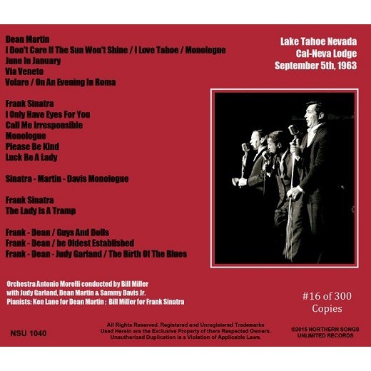 THE RAT PACK + LIVE IN LAKE TAHOE NEVADA 1963 SEPT 5TH CD OOP!