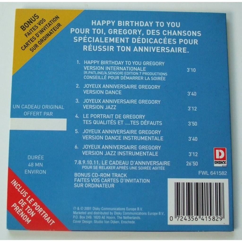 Joyeux Anniversaire Gregory De Joyeux Anniversaire Gregory Cds Chez Dom Ref