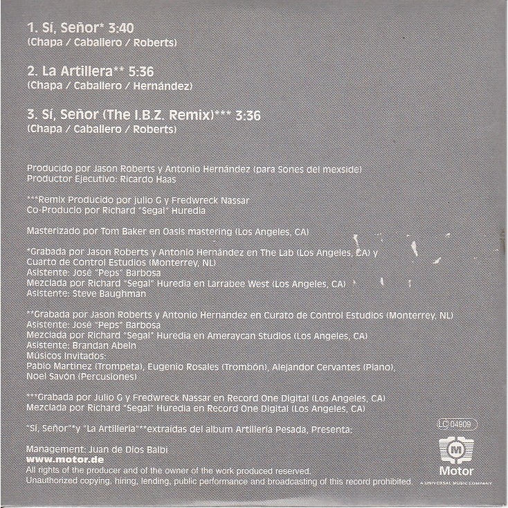 Mamá Paciencia Audaz Si senor/ la artillera/ si senor- the i.b.z. remix de Control Machete, CD  Maxi sencillo con collector89 - Ref:115900014