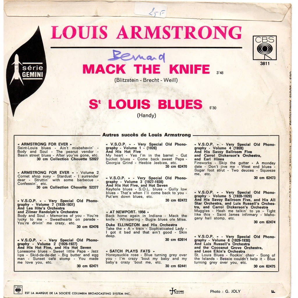 Mack the knife (live ) / st louis blues by Louis Armstrong, SP with
