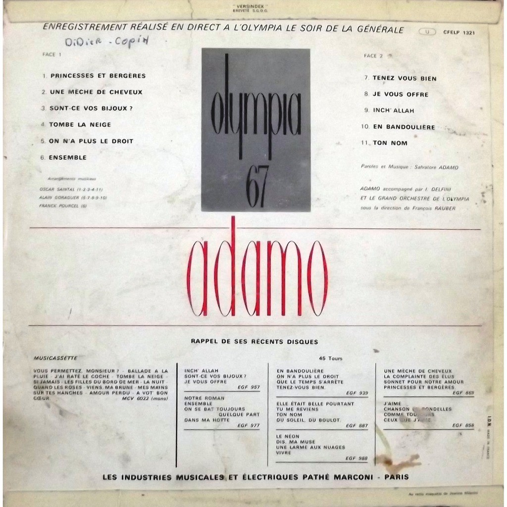 Olympia 67 by Adamo, LP with vinyl59 - Ref:117891636