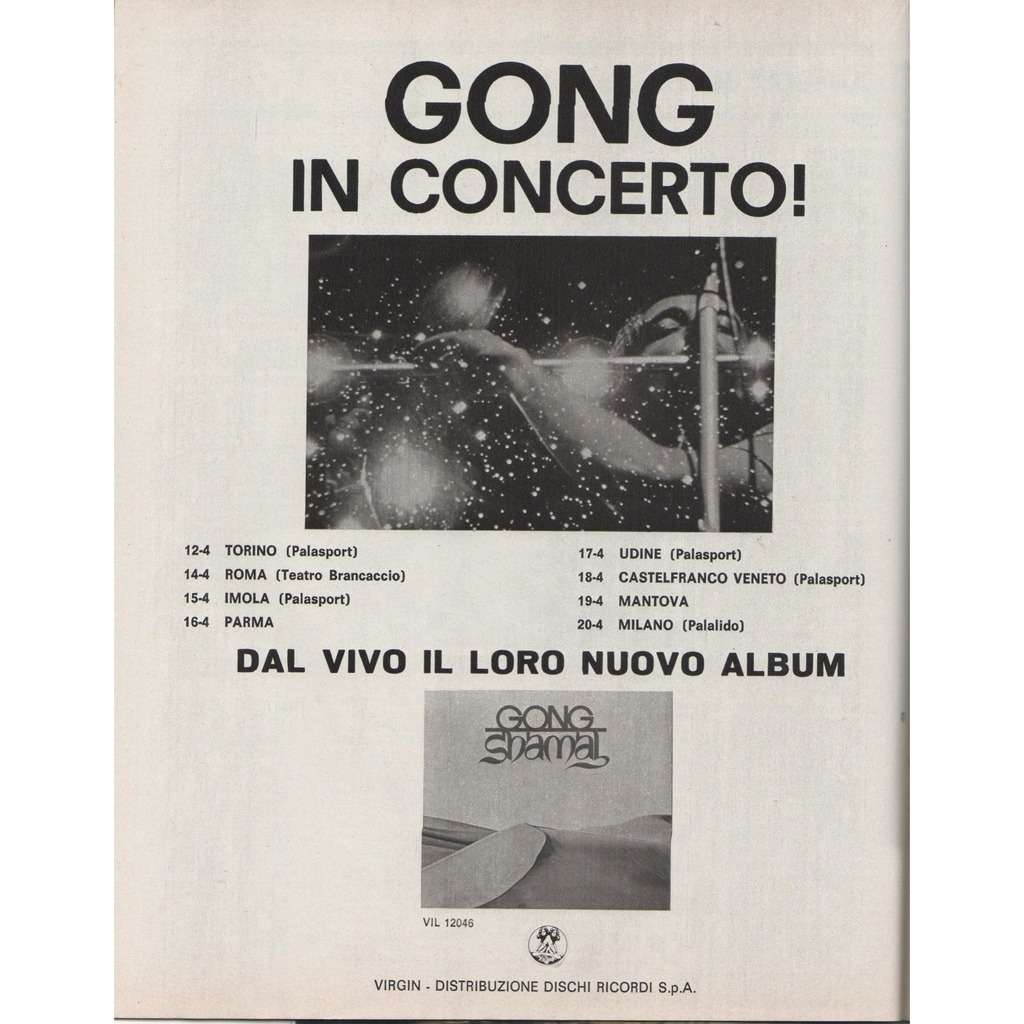 Gong in concerto! (italian 1976 promo type advert tour dates concert