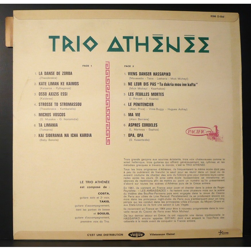 Hassapiko sirtaki la danse de zorba de Trio Athenee, 33T chez