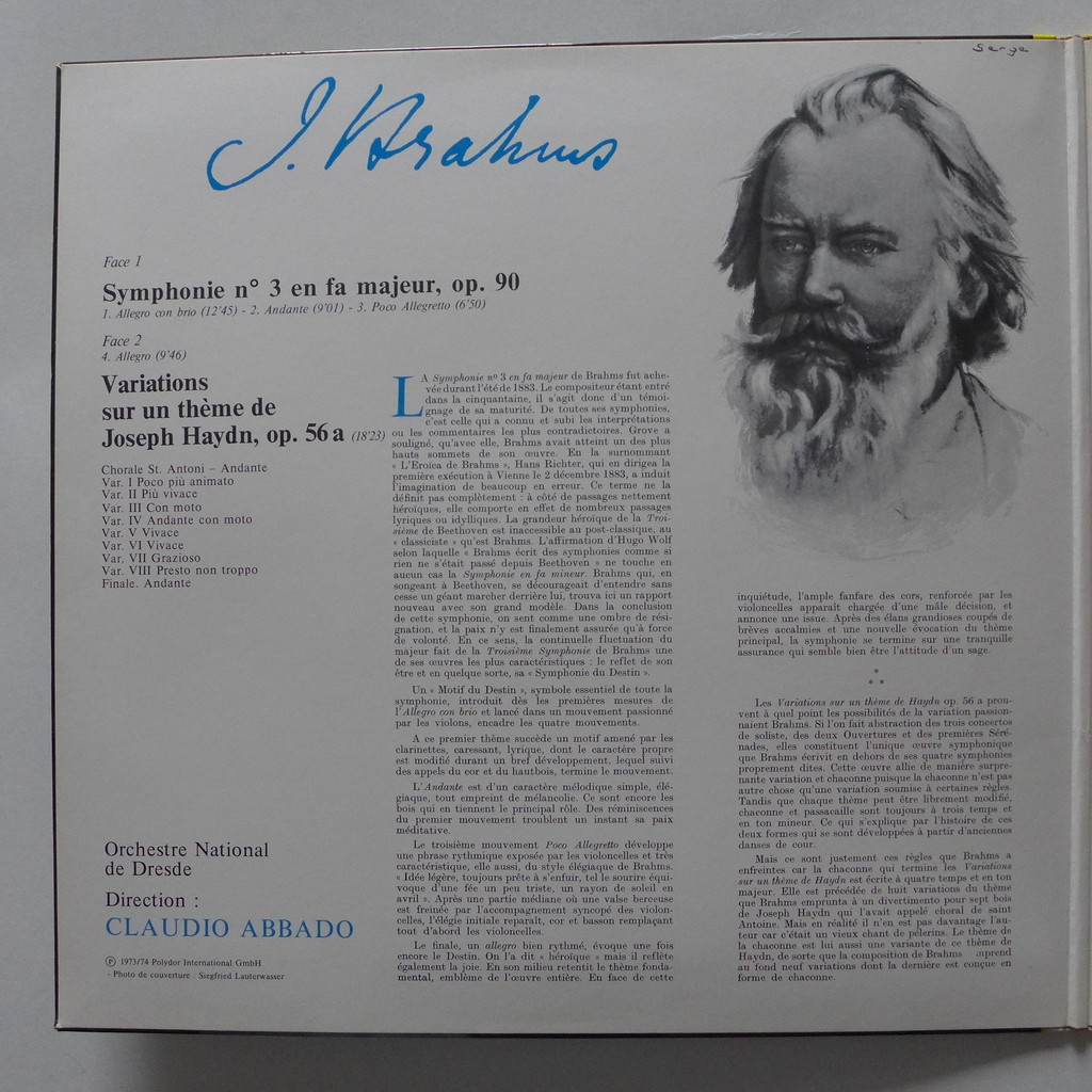 Claudio Abbado, Orchestre National de Dresde brahms - symphonie n°3 en fa majeur - variations sur un thème de haydn