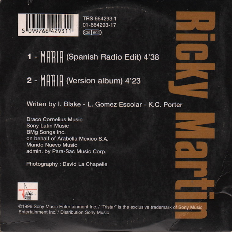 ( Un dos tres) maria de Ricky Martin, CDS chez grigo Ref118254057