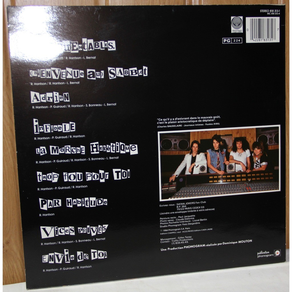 Trop fou pour toi de Satan Jokers, 33 1/3 RPM con dom93 - Ref