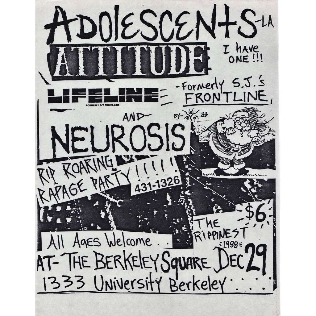 Adolescents / Attitude / Lifeline / Neurosis At The Berkeley Square 29.12.1988 (USA 1988 original promo concert poster flyer!!)