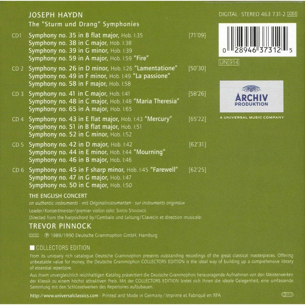 Sturm und drang symphonies / pinnock, english concert de Haydn, Joseph