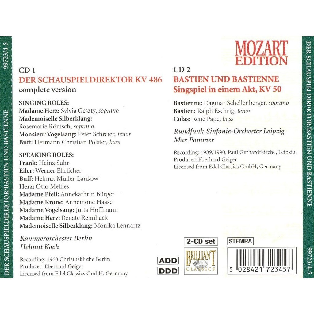 Der schauspieldirektor; bastien und bastienne / helmut koch, max pommer