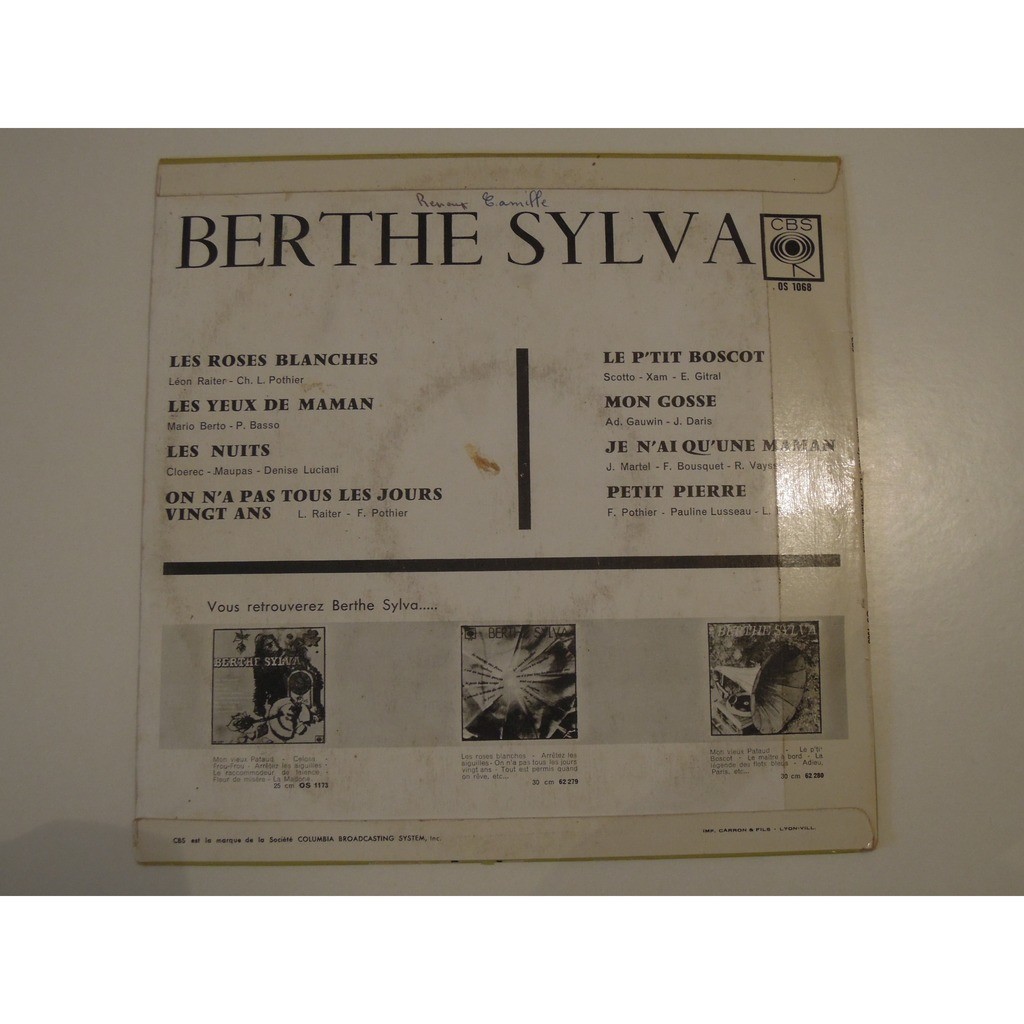 Berthe sylva chante les roses blanches de Berthe Sylva, 25 cm chez