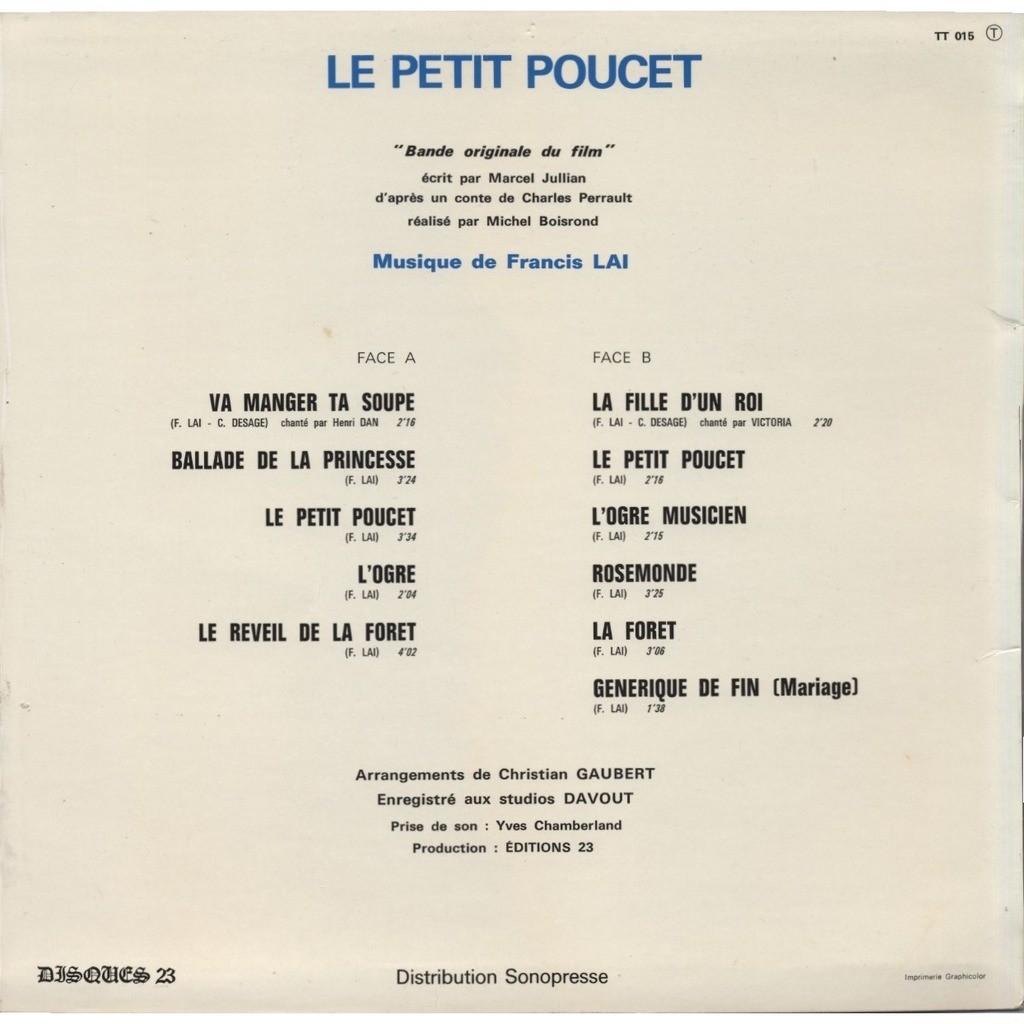 Bande originale du film le petit poucet ( de michel boisrond texte de