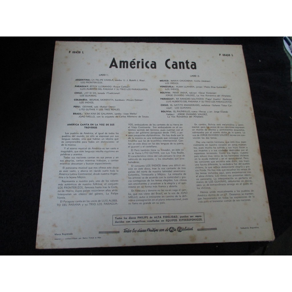 America canta/ + joao mello/jorge ovando valdez by Los  Fronterizos/Paraguayos/Guainas/Indios, LP with a-coups-de-java -  Ref:118896372