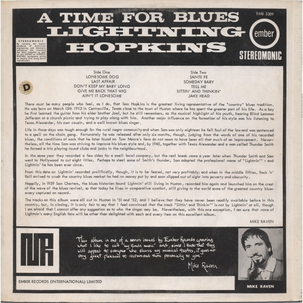 A time for blues (sings the blues) Lightning Hopkins ( LP ) 売り手