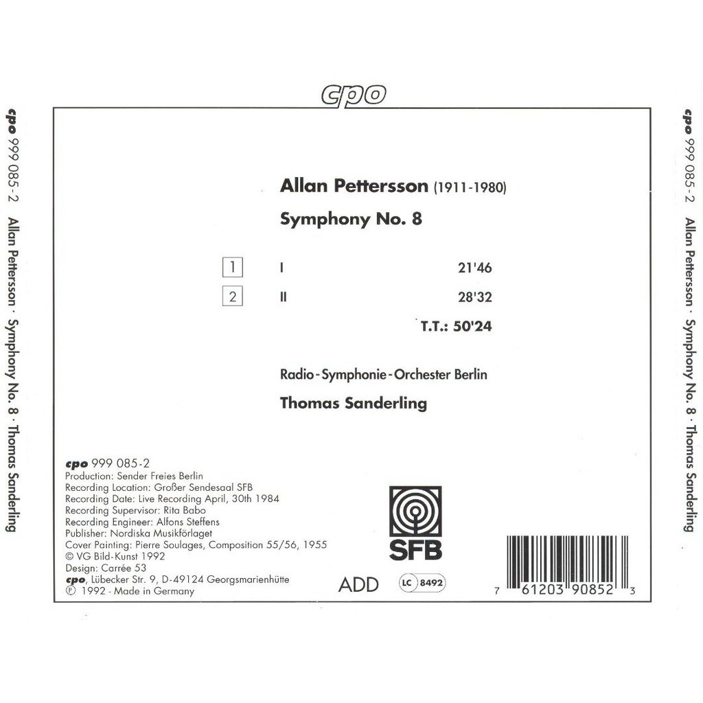 Symphony no. 8 de Pettersson, Allan, CD chez melomaan Ref116152686