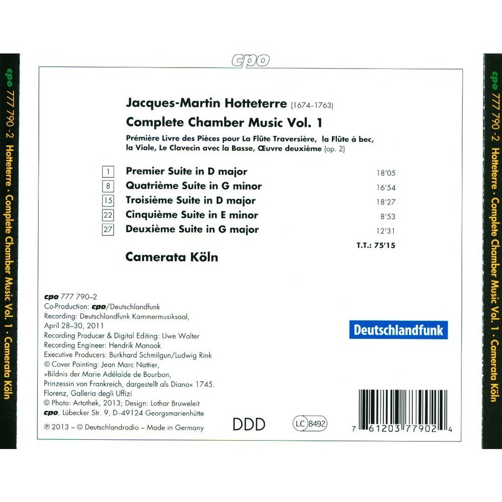 Chamber music vol. 1 / camerata köln by Hotteterre, JacquesMartin