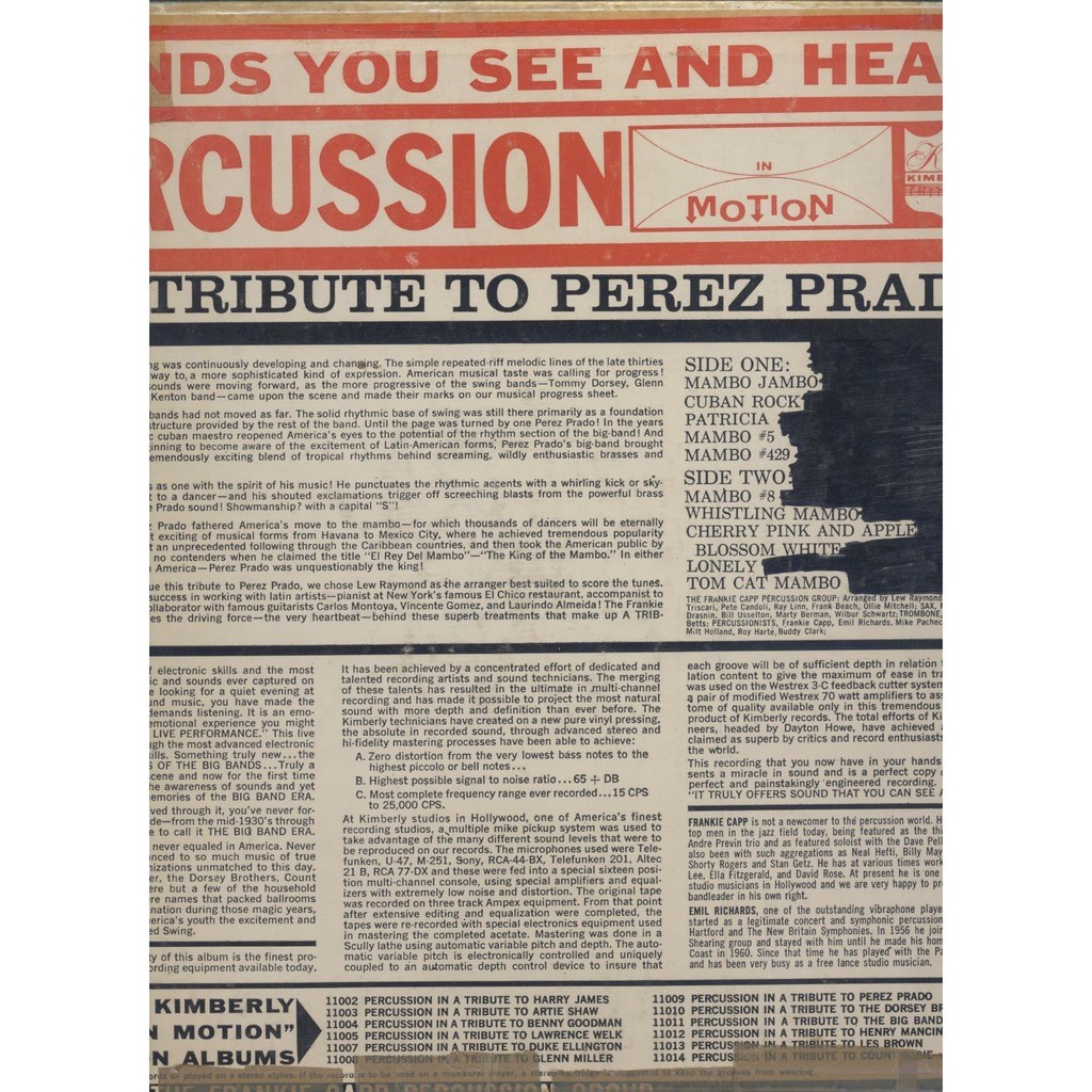 Percussion in a tribute to perez prado by The Frankie Capp Percussion  Group, LP with yvandimarco - Ref:118969639