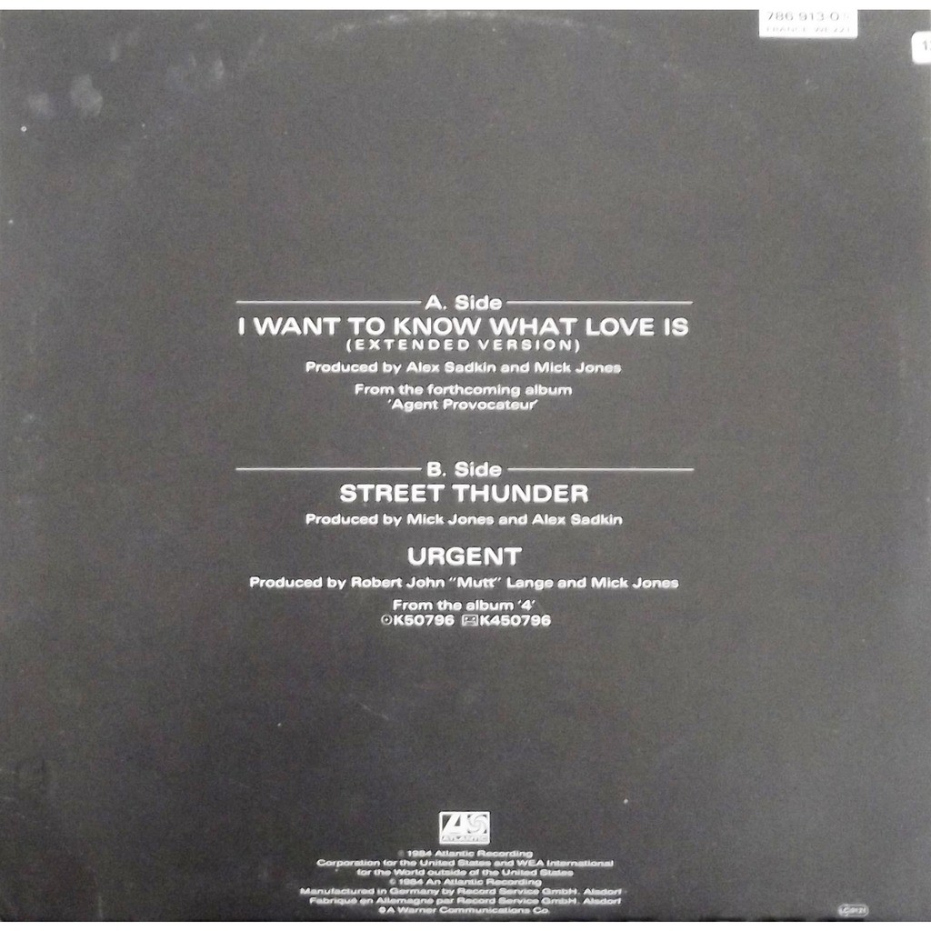 I want to know what love is by Foreigner, 12inch with vinyl59 Ref118976701