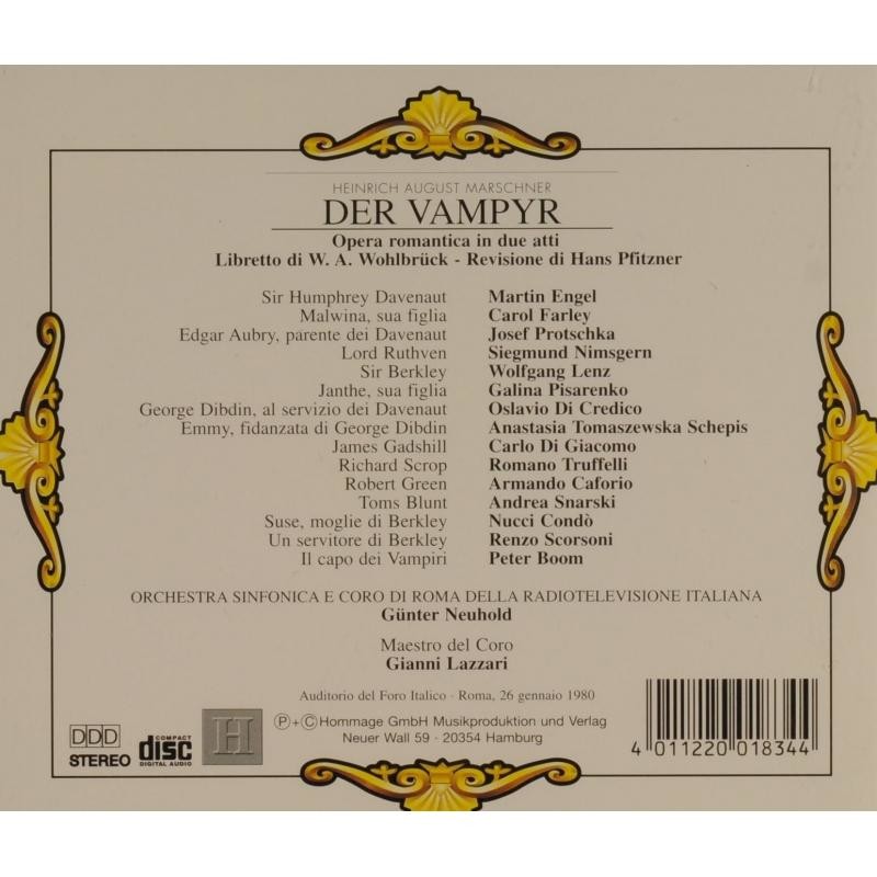 Marschner, Heinrich August Der Vampyr / Friedrich Lenz, Andrea Snarski, Carole Farley, Italian RSO Rome, Günter Neuhold