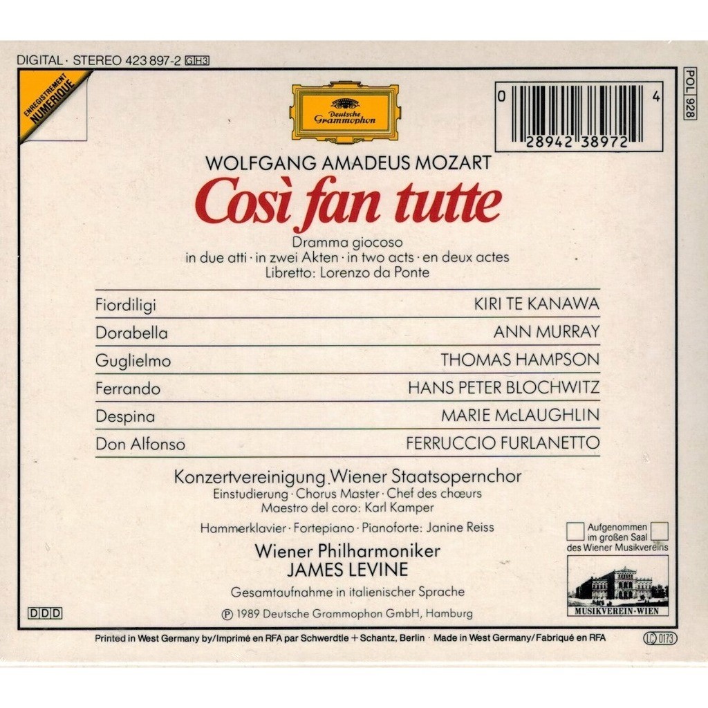 Così fan tutte / levine by Mozart, Wolfgang Amadeus, CD x 3 with melomaan -  Ref:118990298