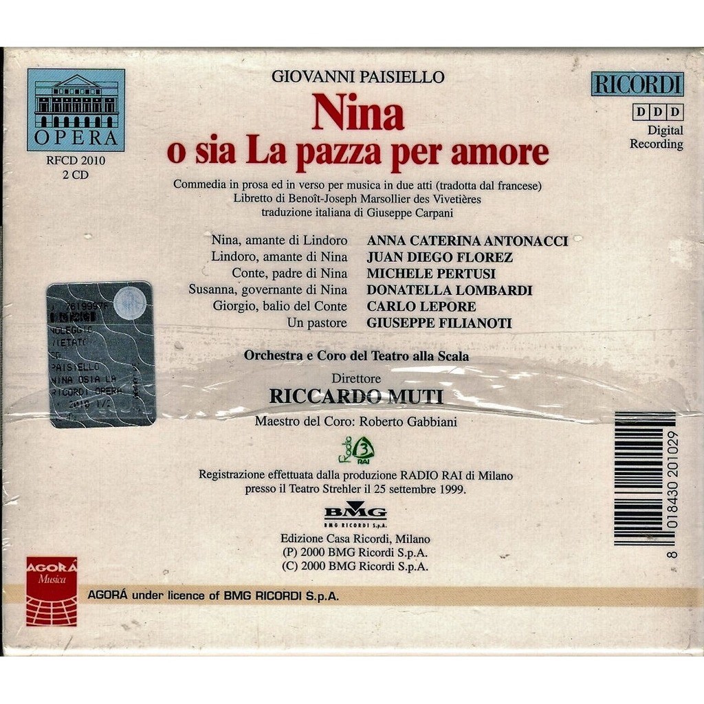 Nina O Sia La Pazza Per Amore Riccardo Muti By Paisiello Giovanni Cd X 2 With Melomaan Ref 118993862