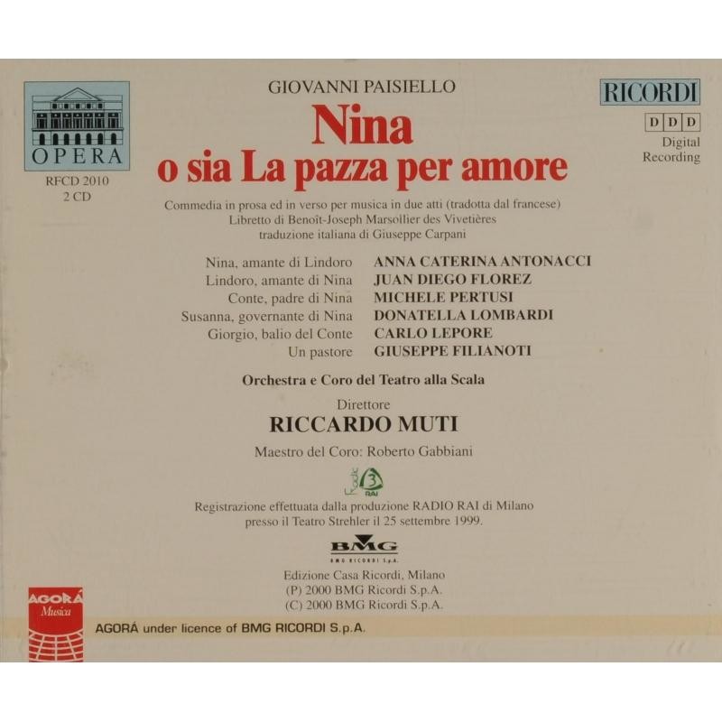 Nina O Sia La Pazza Per Amore Riccardo Muti By Paisiello Giovanni Cd X 2 With Melomaan Ref 118993862