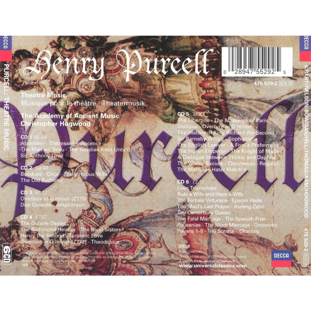 MF　　パーセル　　劇音楽全集　6ＣＤ MF パーセル 劇音楽全集 6CD