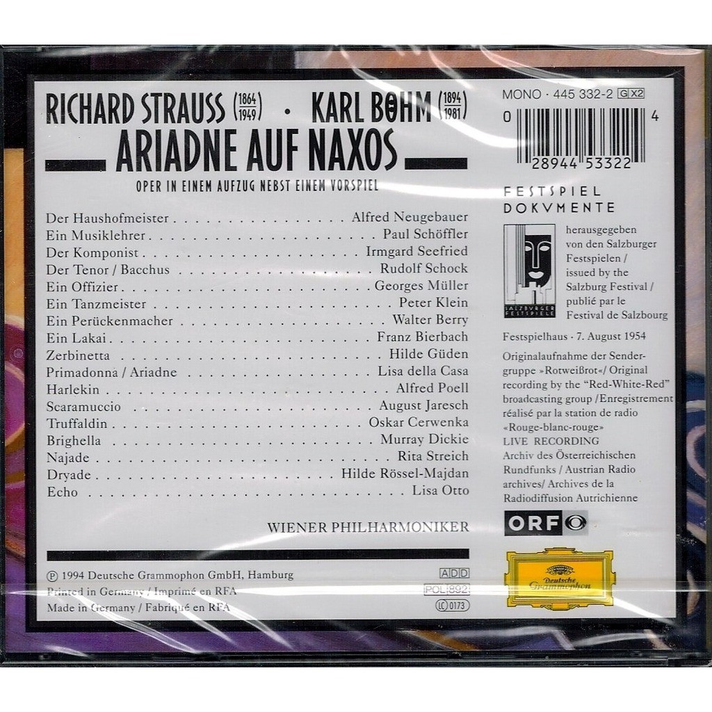 Ariadne Auf Naxos Karl Bohm By Strauss Richard Cd X 2 With Melomaan Ref 119010445