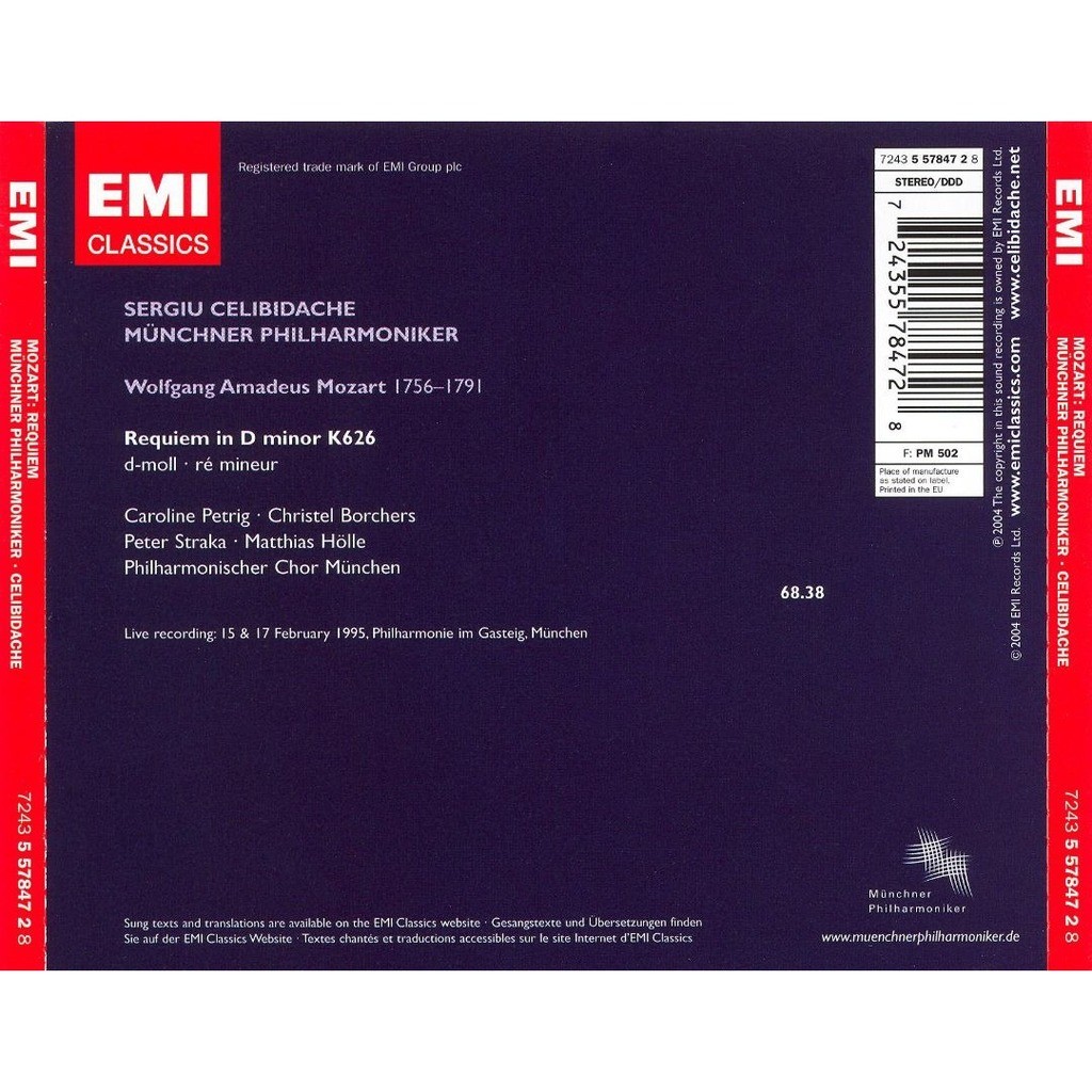 Requiem / sergiu celibidache, munich philharmonic orchestra de Mozart