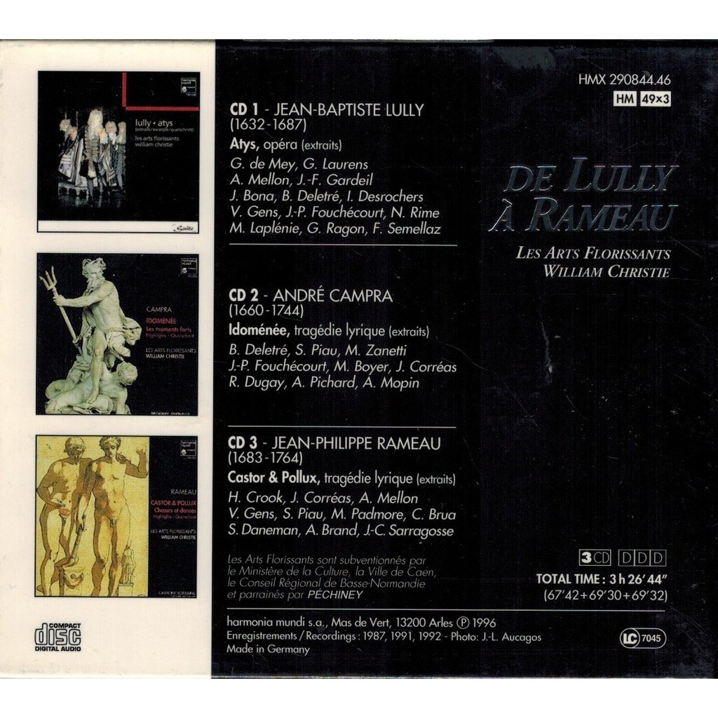 De Lully A Rameau Les Arts Florissants William Christie De Lully Campra Rameau Cd X 3 Chez Melomaan Ref