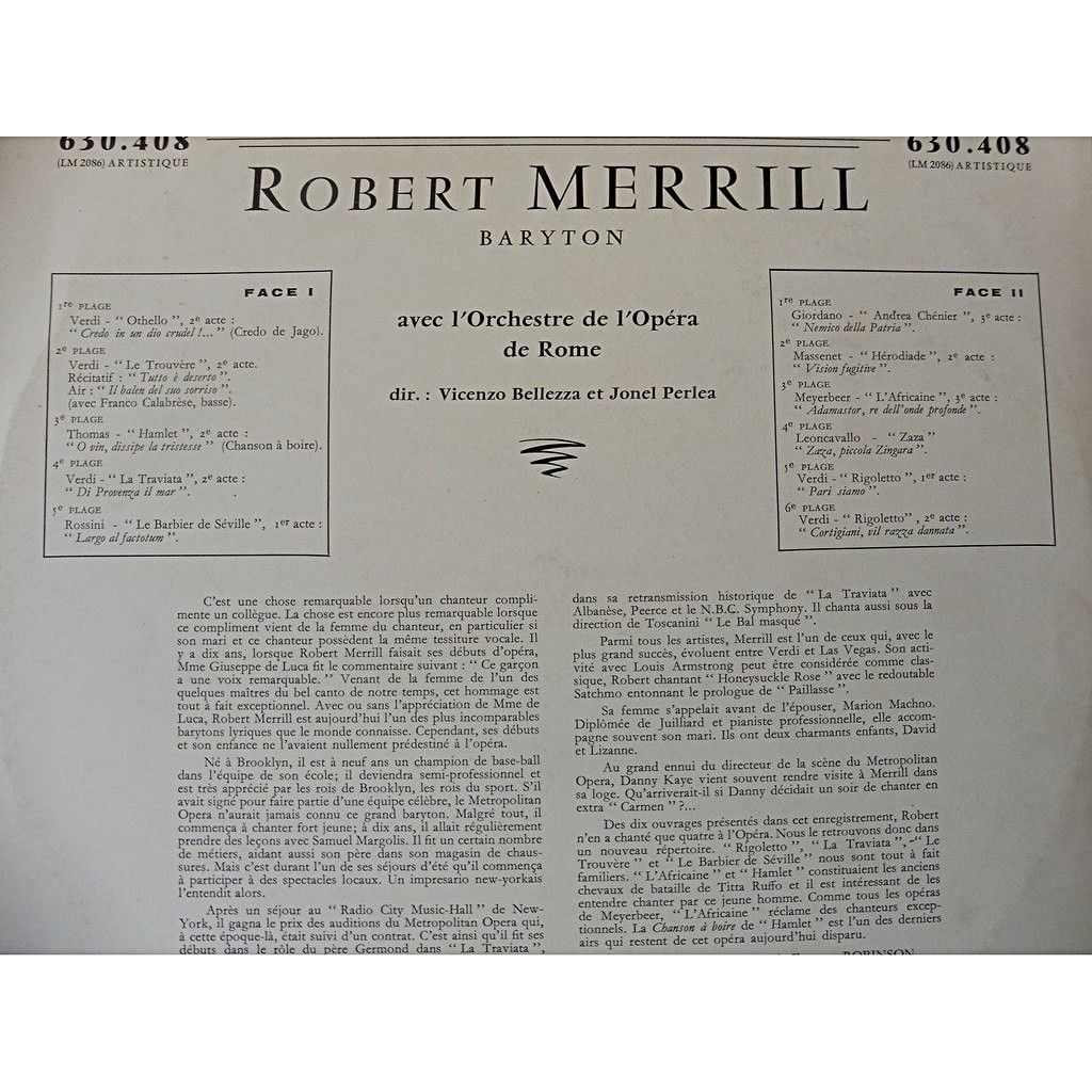 Famous baritone arias ( rare mint condition ) by Robert Merrill, LP
