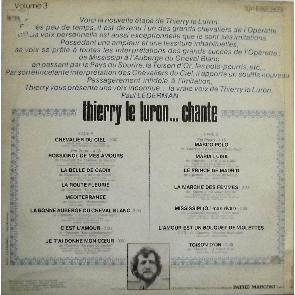 Thierry le luron...chante vol.3 de Thierry Le Luron, 33T chez vinyl59