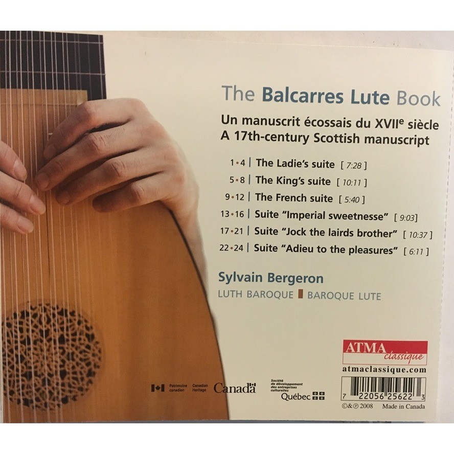 The balcarres lute book de Sylvain Bergeron, CD con mattygroves Ref