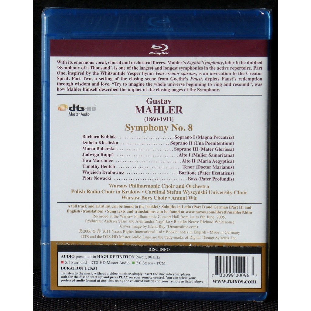 Symphonie 8 by Sealed Blu-Ray Disc Mahler Antoni Wit, CD with ...